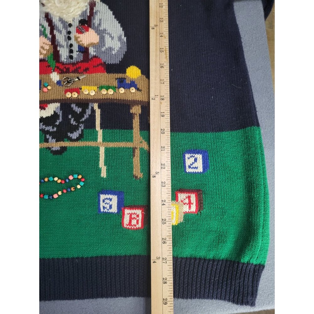 VTG 90s Susan Bristol Navy Santa's Workshop Embroidered Ugly Christmas Sweater L - Picture 5 of 8